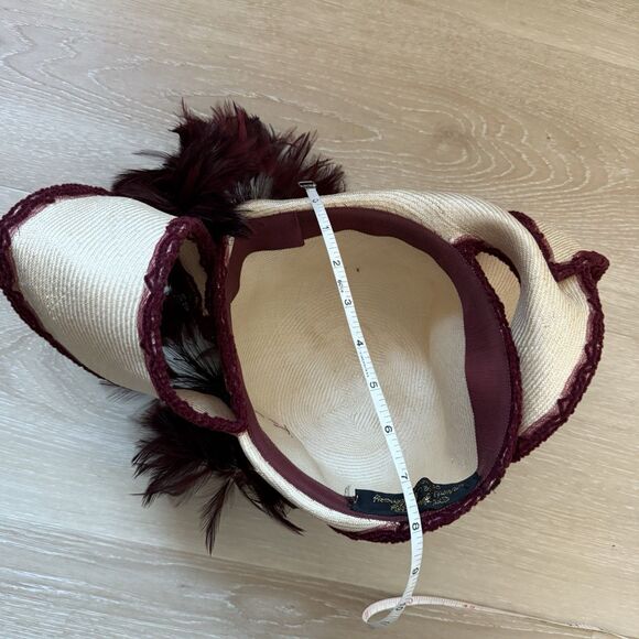 VTG 50s 60s Derby Hat Handmade Straw Feathers Crochet Whimsigoth Boho Cottage - Picture 7 of 13